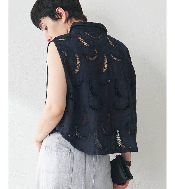  「【WEB限定】エンブロイダリーフレンチスリーブシャツ」|シャツ・ブラウス|