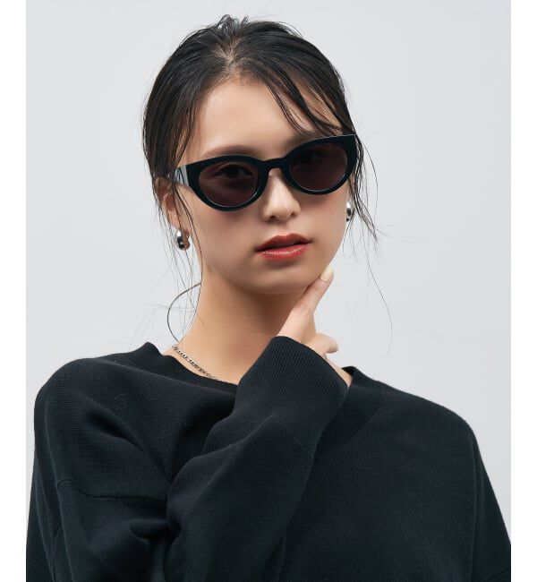  「SUNCUTGlasses/UV100%CUT オーバル型 サングラス [度無し専用] キャッツアイ 太縁 紫外線対策 UVカット」|サングラス|