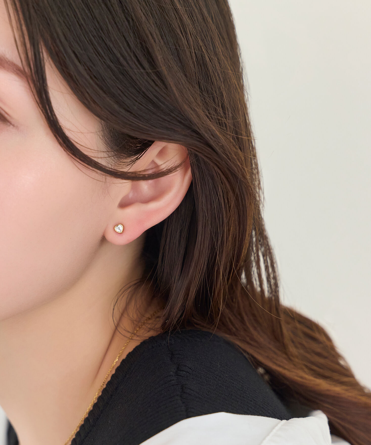 Phoebe「【金属アレルギー対応】ジュエルハートピアス(片耳)　ゴールド/サージカルステンレス」|ピアス|