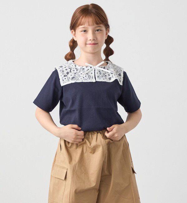 SHIPS any「SHIPS any: レース カラー リボン 半袖 Tシャツ<KIDS>」|Tシャツ・カットソー|