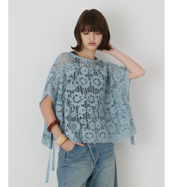 GRACE CONTINENTAL「メッシュエンブロイダリーポンチョトップ」|その他|サックス