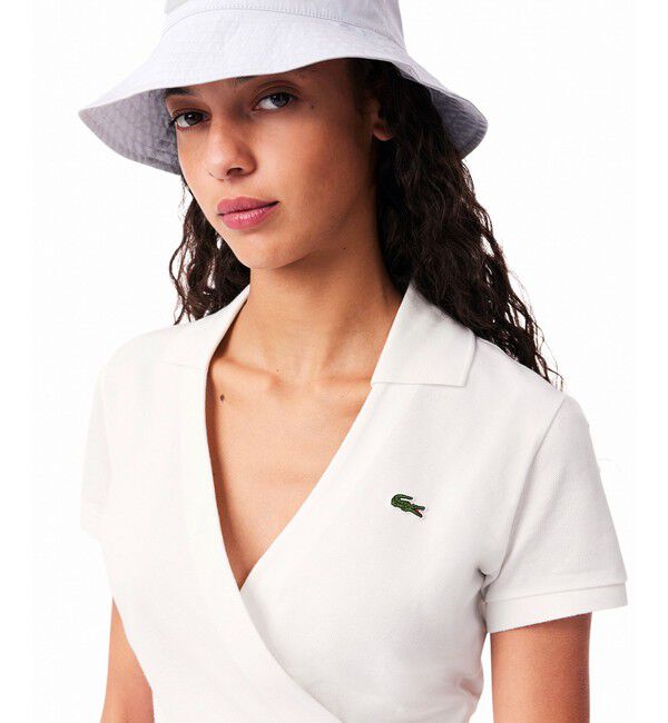 LACOSTE「ハイストレッチ 鹿の子 ラップフロント クロップド丈半袖ポロシャツ」|ポロシャツ|