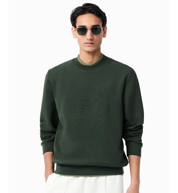LACOSTE「トーン・オン・トーンローレルステッチダブルフェイスクルーネックスウェット」|スウェット・ジャージ|ダークグリーン