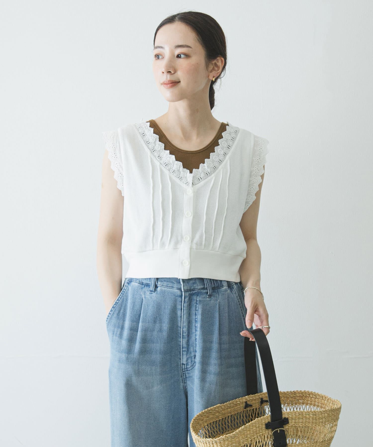 URBAN RESEARCH「crinkle crinkle crinkle　WAFFLE FRILL VEST」|ベスト・ジレ|