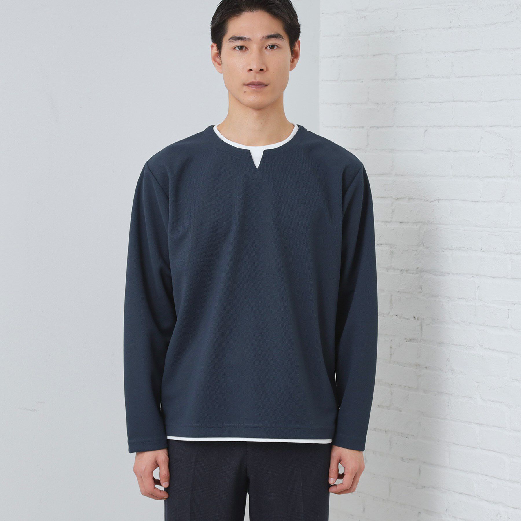 THE SHOP TK「【1枚で手抜きに見えない】キーネック フェイクレイヤード長袖Tシャツ」|Tシャツ・カットソー|