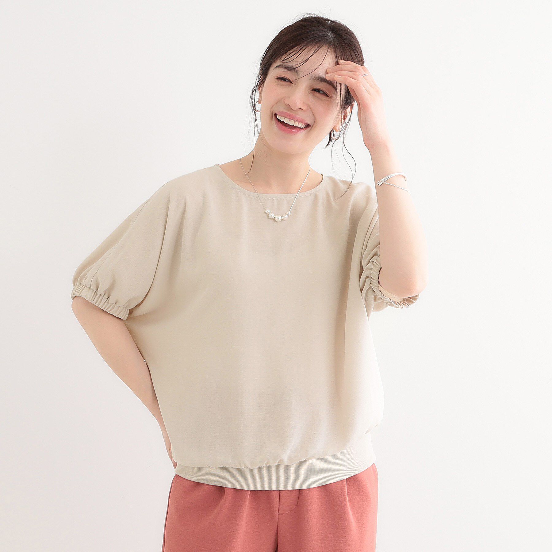 SHOO･LA･RUE「【高レビュー/UV/ひんやり/洗濯後しわになりにくい/5分袖】さらさら ドルマントップス」|シャツ・ブラウス|