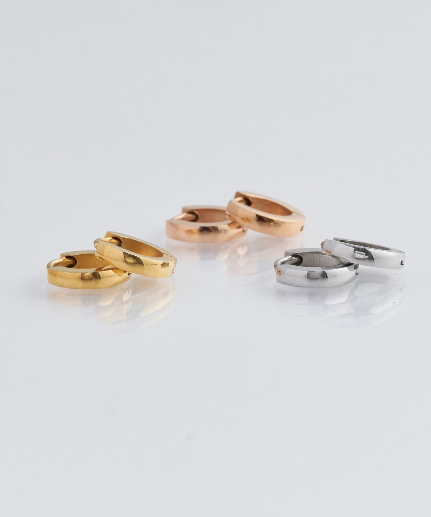 Phoebe「【金属アレルギー対応】ワンタッチメタルフープミニピアス　ローズゴールド/サージカルステンレス」|ピアス|