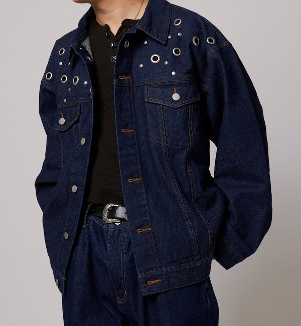  「【UNISEX/ユニセックス】アイレットデニムジャケット」|ブルゾン・スタジャン|