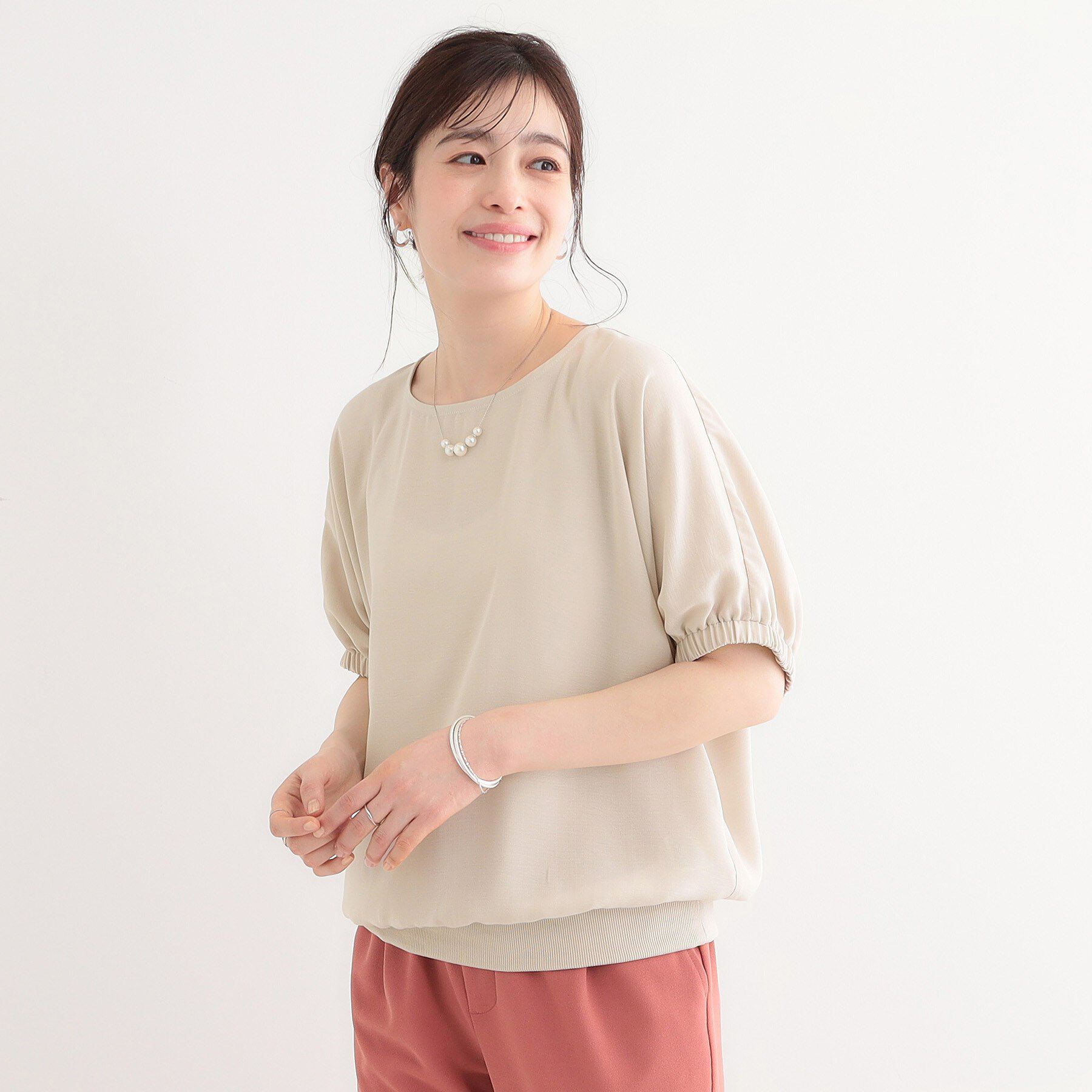 SHOO･LA･RUE「【高レビュー/UV/ひんやり/洗濯後しわになりにくい/5分袖】さらさら ドルマントップス」|シャツ・ブラウス|