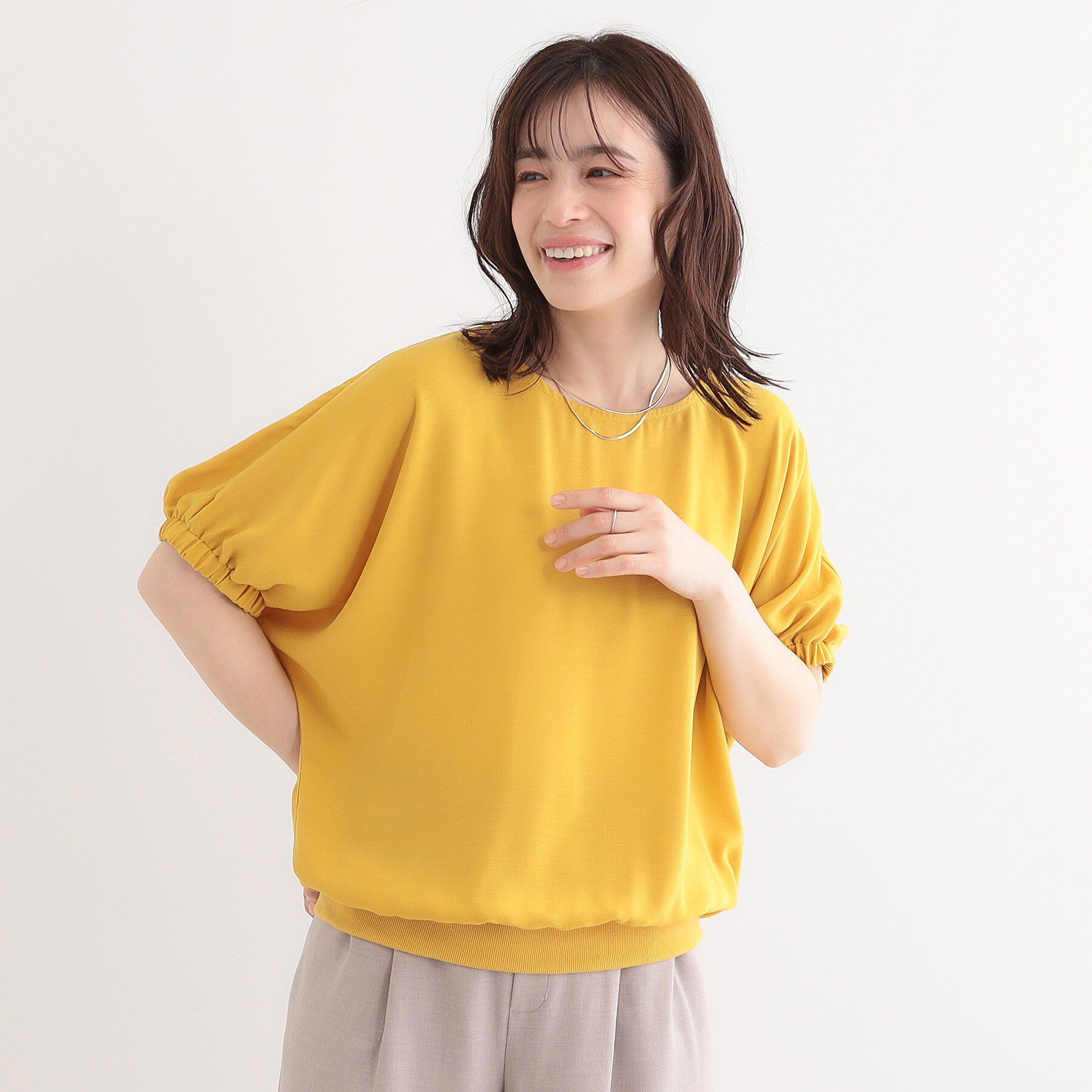 SHOO･LA･RUE「【高レビュー/UV/ひんやり/洗濯後しわになりにくい/5分袖】さらさら ドルマントップス」|シャツ・ブラウス|