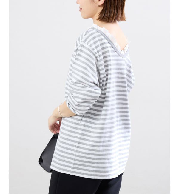 IENA「BLACK フリル付きボーダーカットソー」|Tシャツ・カットソー|