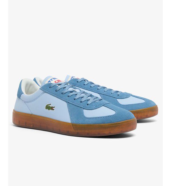 LACOSTE「メンズ BASESHOT PRO 126 1 SMA レザー スエード切り替え ローカットスニーカー」|スニーカー|ライトブルー