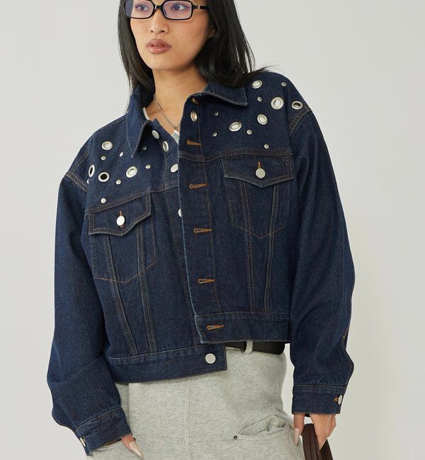  「【UNISEX/ユニセックス】アイレットデニムジャケット」|ブルゾン・スタジャン|