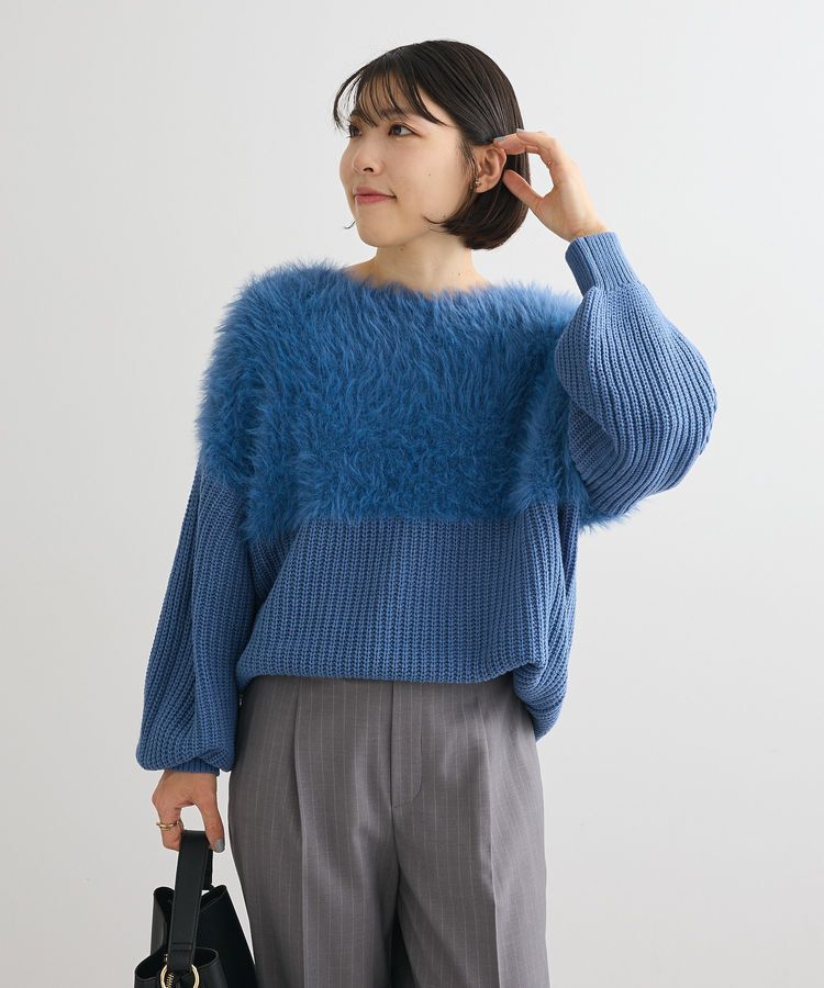 Green Parks「・Petit Fleur シャギーキリカエニット」|ニット・セーター|Blue
