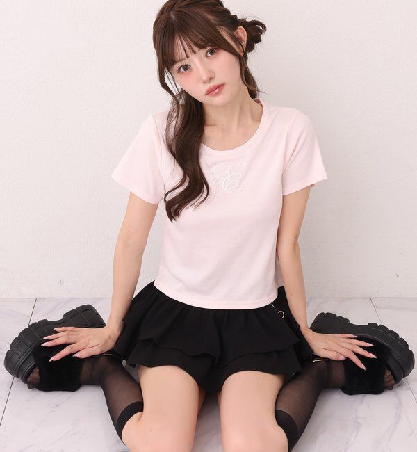  「ストーン付ワンポイント刺繍ロゴTee」|プルオーバー|