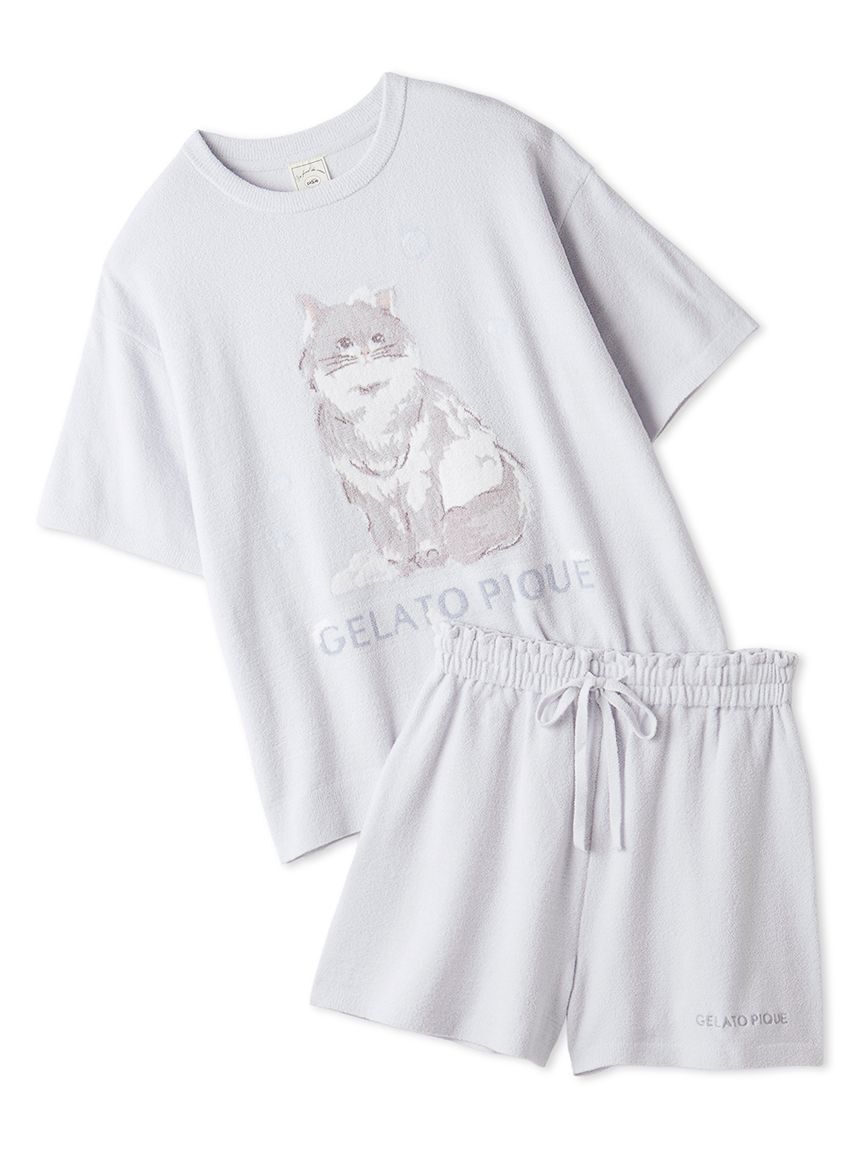 gelato pique「【ONLINE限定】エアリーモコバスタイムCATジャガードプルオーバー&ショートパンツセット」|ルームウェア|