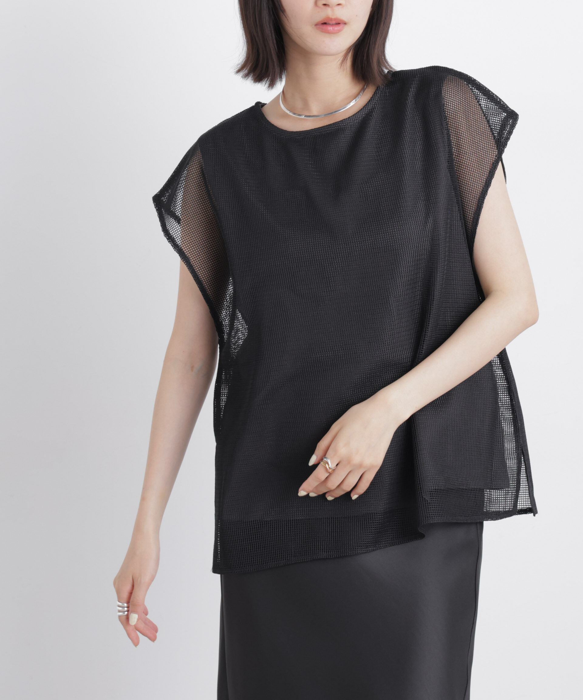 nano･universe「カラミメッシュレイヤードカットトップス」|Tシャツ・カットソー|