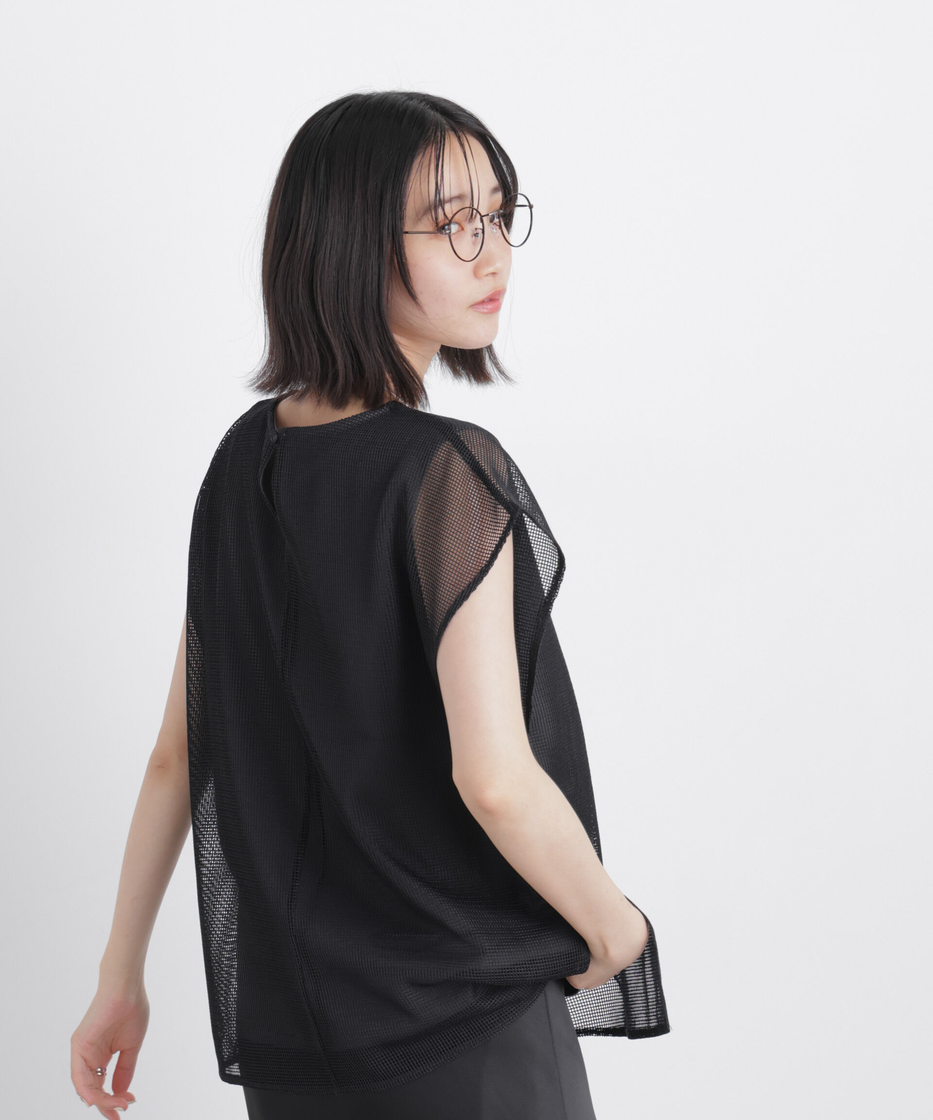 nano･universe「カラミメッシュレイヤードカットトップス」|Tシャツ・カットソー|