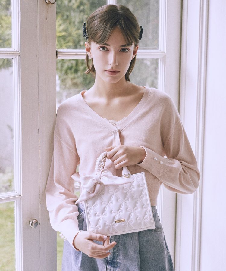 Maison de FLEUR「スカーフ付きリボンキルティング2Wayスクエアトート」|ハンドバッグ|