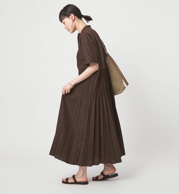 グリーンレーベルリラクシング　ワッシャー プリーツ ショートスリーブ ワンピース size SHORT/TALLあり］ワッシャー プリーツ ショートスリーブ