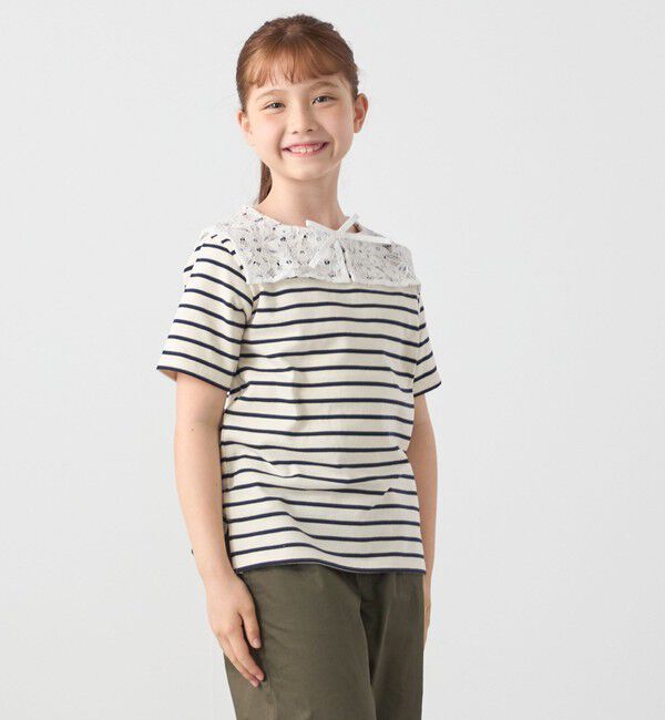 SHIPS any「SHIPS any: レース カラー リボン 半袖 Tシャツ<KIDS>」|Tシャツ・カットソー|