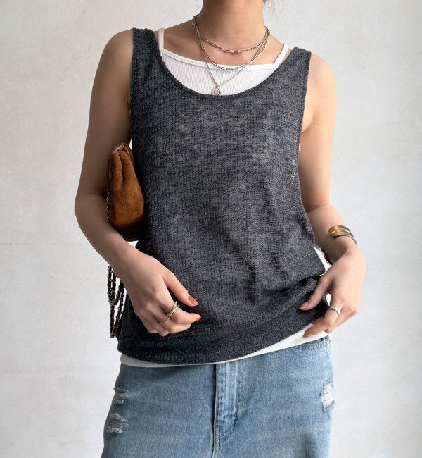  「【WEB限定】リネン混シアーワッフルタンク&times;テレコキャミset」|Tシャツ・カットソー|