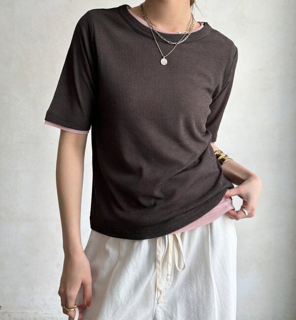  「【WEB限定】2枚setシアーテレコTEE」|Tシャツ・カットソー|チャコールグレー