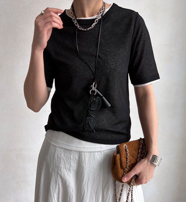  「【WEB限定】2枚setシアーテレコTEE」|Tシャツ・カットソー|ブラック