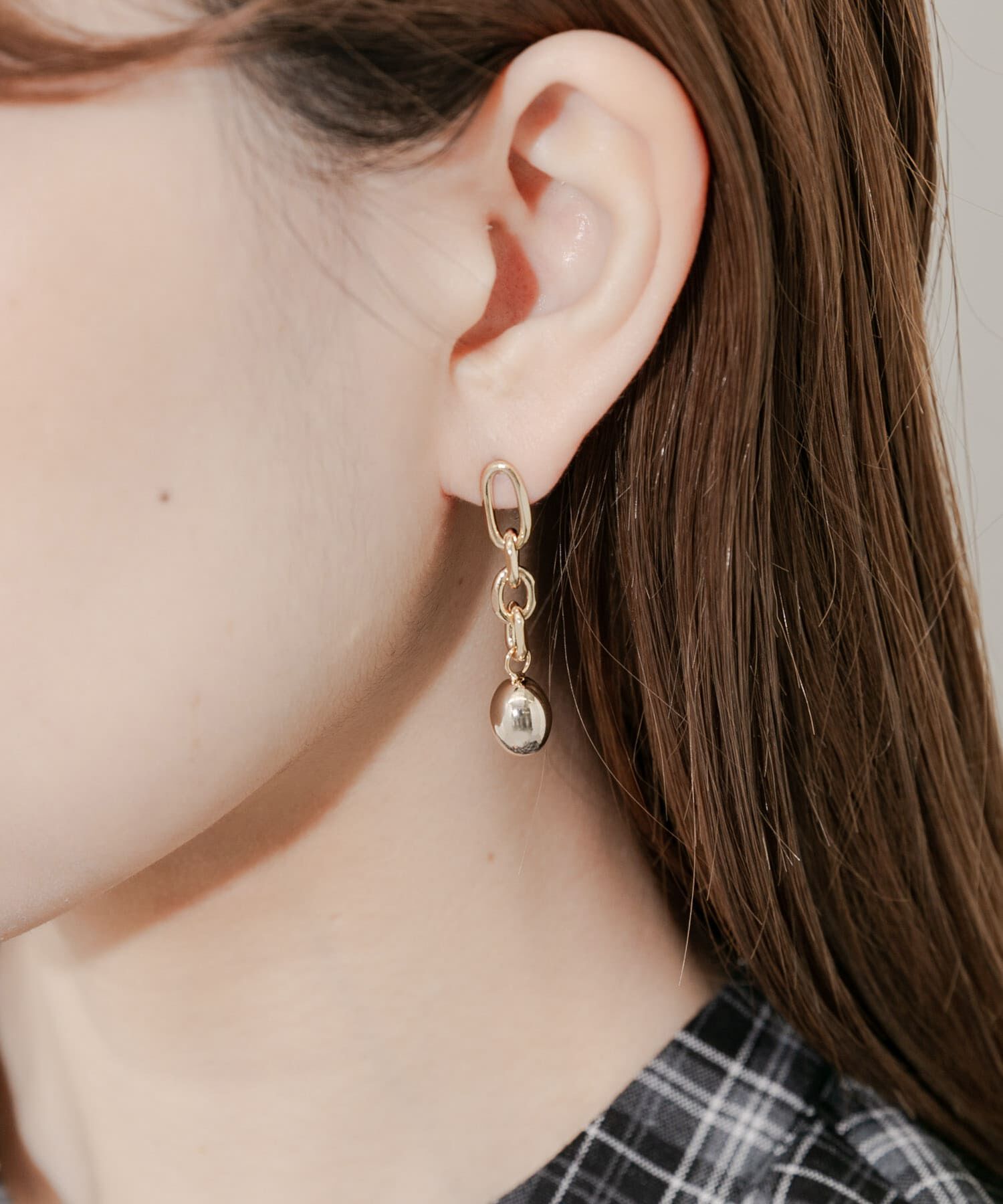 SMELLY「メタルボールドロップチェーンピアス」|ピアス|
