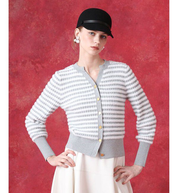 LOULOU WILLOUGHBY「WEB限定 フェザーボーダーキーネックカーディガン」|カーディガン|