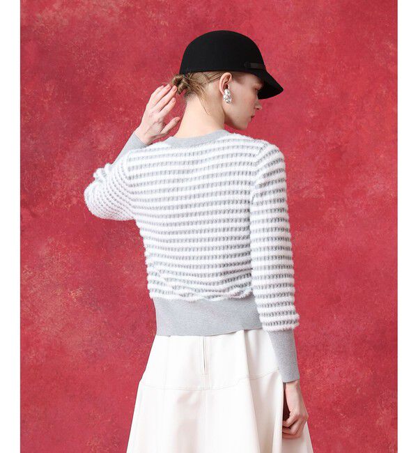 LOULOU WILLOUGHBY「WEB限定 フェザーボーダーキーネックカーディガン」|カーディガン|
