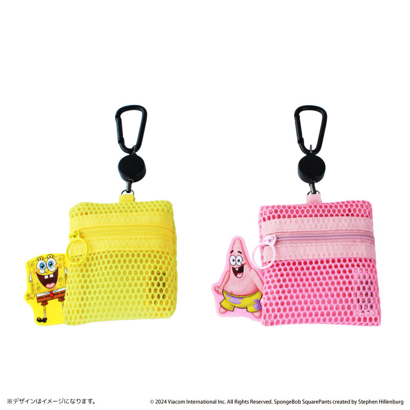 BACKYARD FAMILY「スポンジボブ グッズ 通販 スポンジ・ボブ メッシュポーチ リール付き ポーチ 小さめ ミニポーチ」|ポーチ|