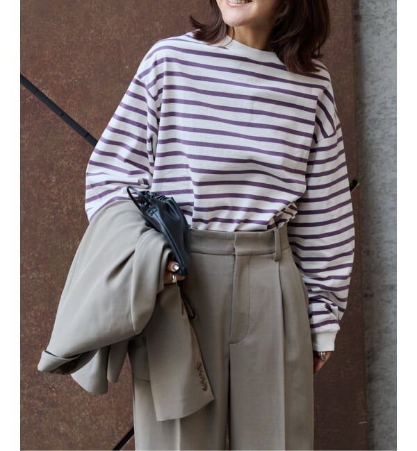 OUTDOOR PRODUCTS Usual Things「コットンボーダークルーネックワイドTEE」|Tシャツ・カットソー|パープル