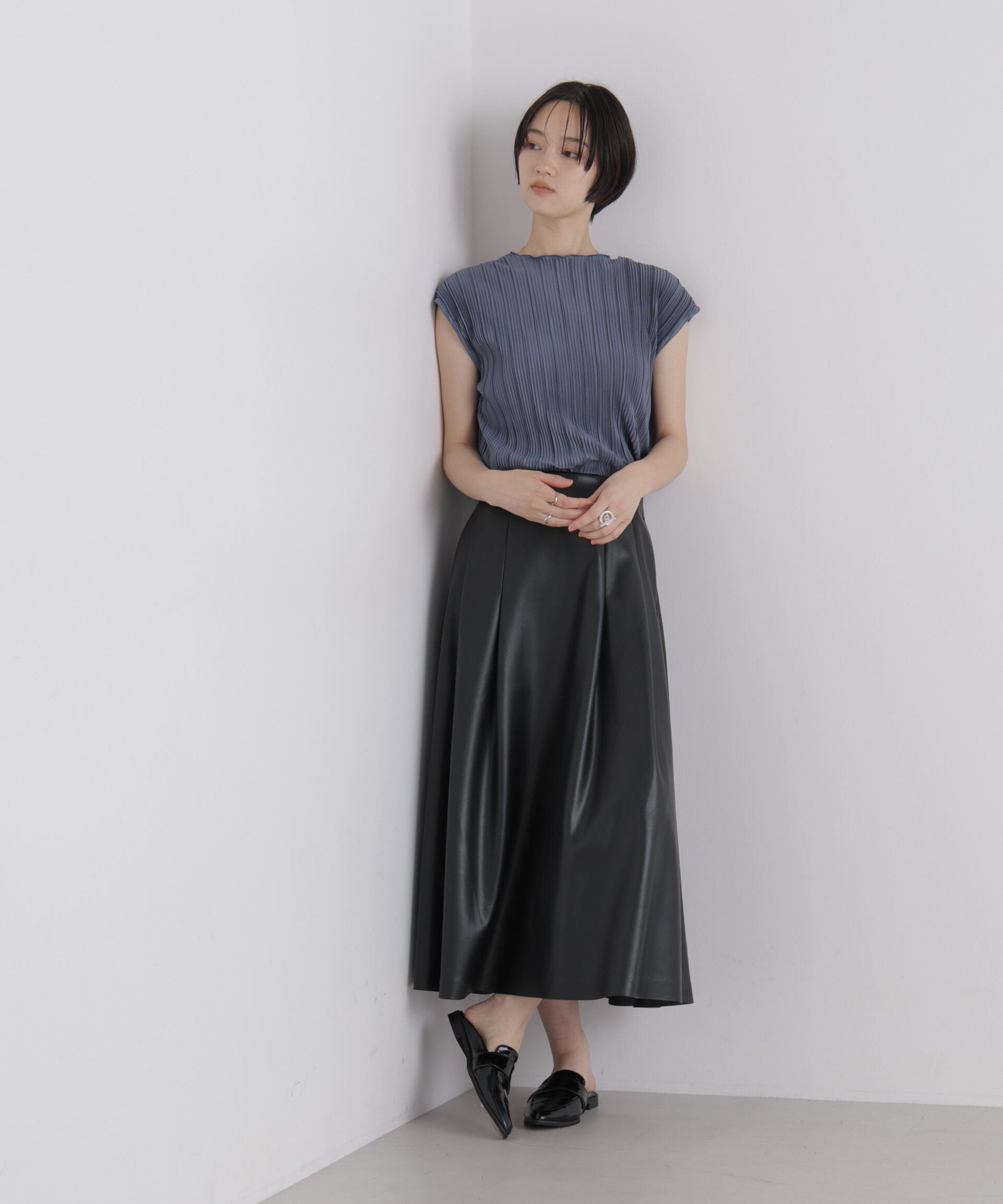 NANO universe「プリーツカットノースリーブトップス(セットアップ可)」|Tシャツ・カットソー|