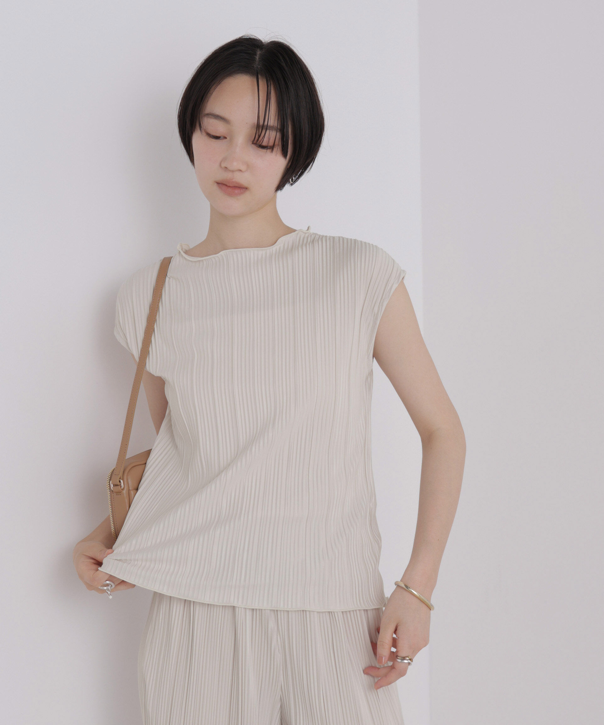 NANO universe「プリーツカットノースリーブトップス(セットアップ可)」|Tシャツ・カットソー|