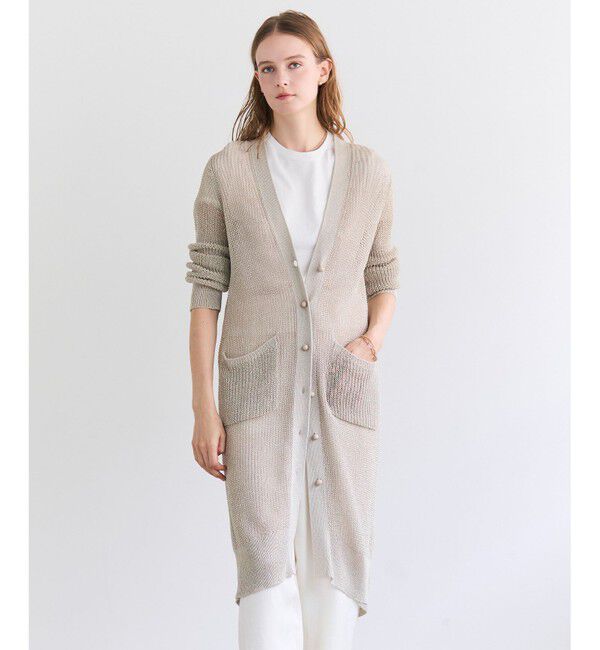BEIGE,「【ロングセラー・新色追加】OPTICAL / ペーパーヤーンシアーロングカーディガン」|カーディガン|Flax