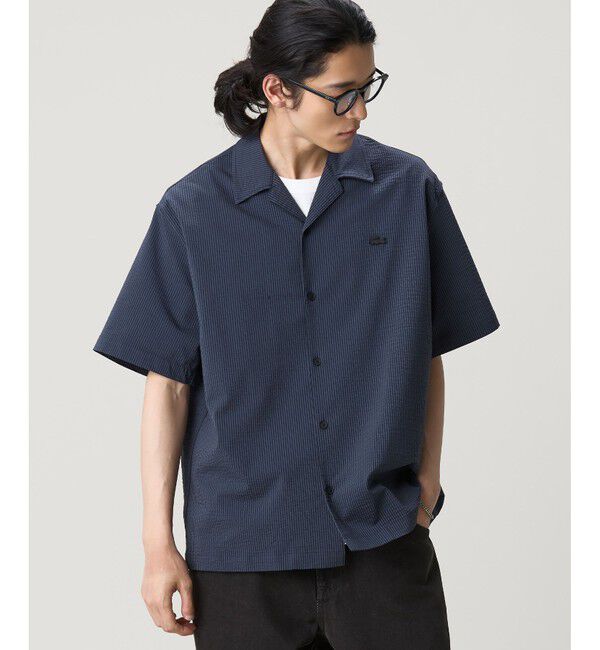 LACOSTE「オーバーサイズ シアサッカーオープンカラーシャツ」|シャツ・ブラウス|ブラック