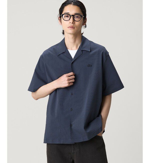LACOSTE「オーバーサイズ シアサッカーオープンカラーシャツ」|シャツ・ブラウス|