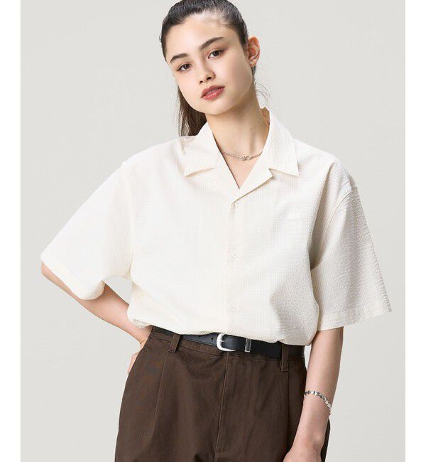 LACOSTE「オーバーサイズ シアサッカーオープンカラーシャツ」|シャツ・ブラウス|