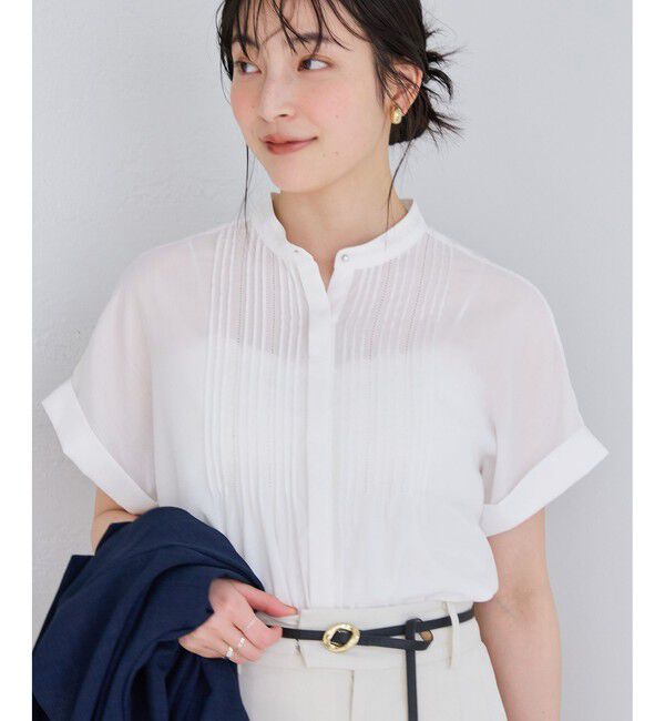 VIS「【夏トク価格】気流染めピコピンタック半袖ブラウス/接触冷感」|シャツ・ブラウス|