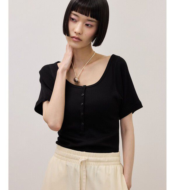 ADAM ET ROPE'「ハーフスリーブリブTシャツ」|Tシャツ・カットソー|