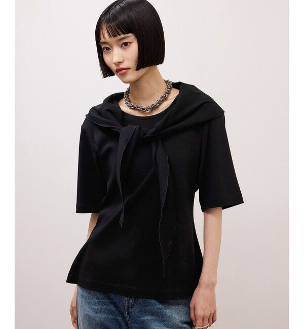 ADAM ET ROPE'「ショルダーパッドTEE」|Tシャツ・カットソー|ブラック(01)
