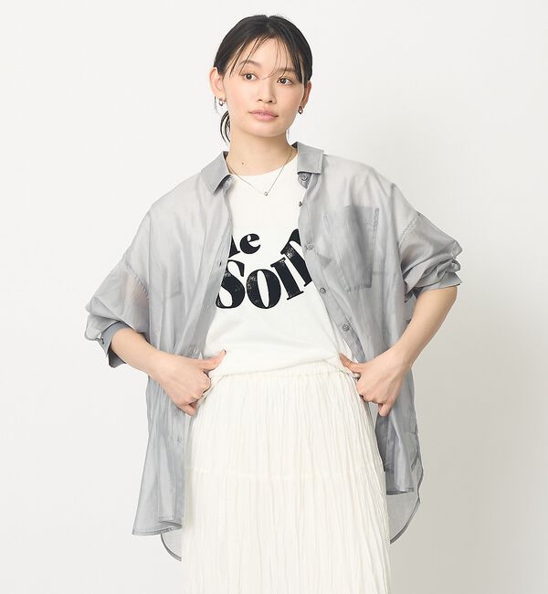 abahouse mavie「【新色チャコールグレー入荷】甘編み天竺フロッキープリントTシャツ」|Tシャツ・カットソー|