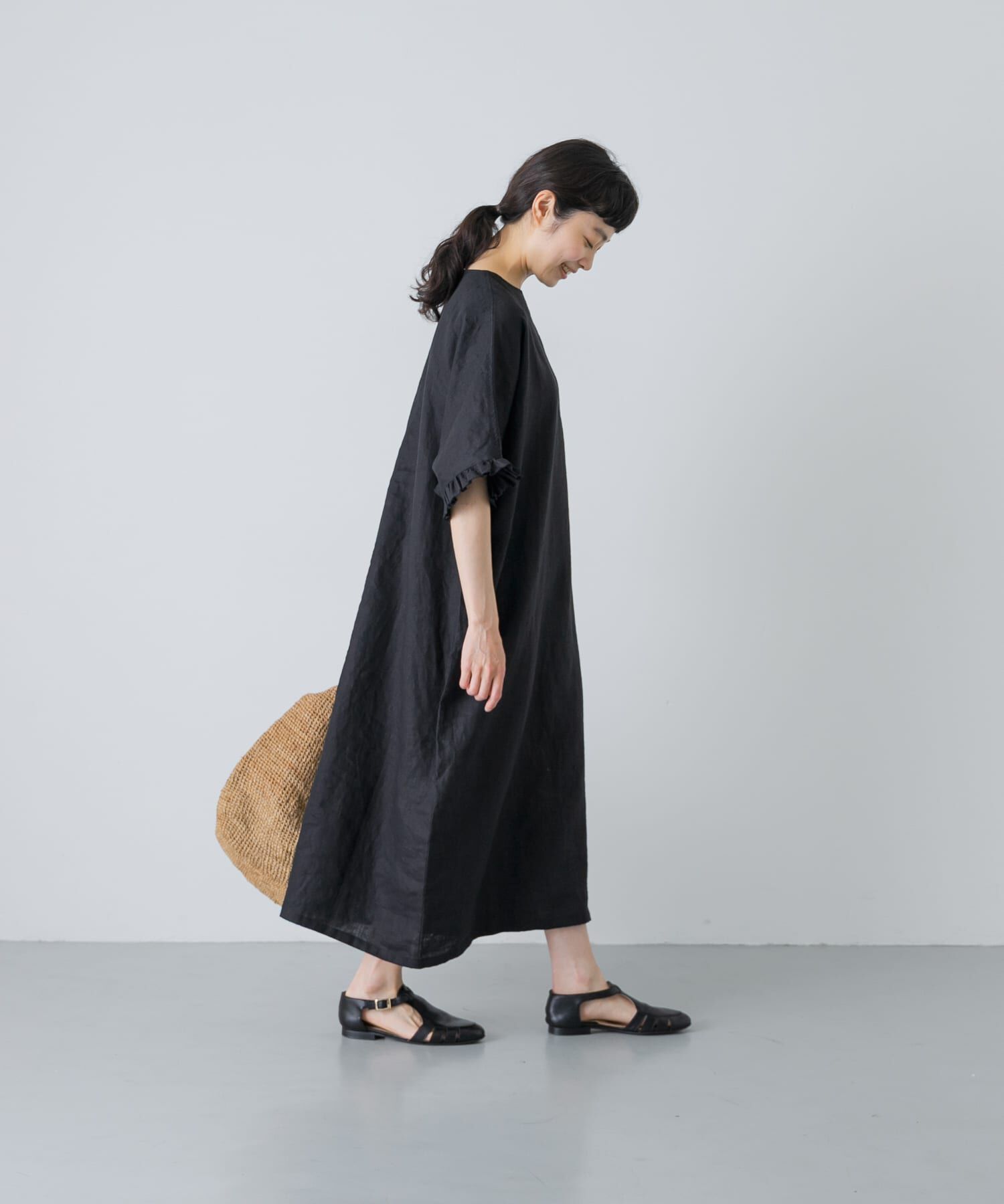 かぐれ「『2サイズ展開』リネンフリルスリーブワンピース」|ワンピース|