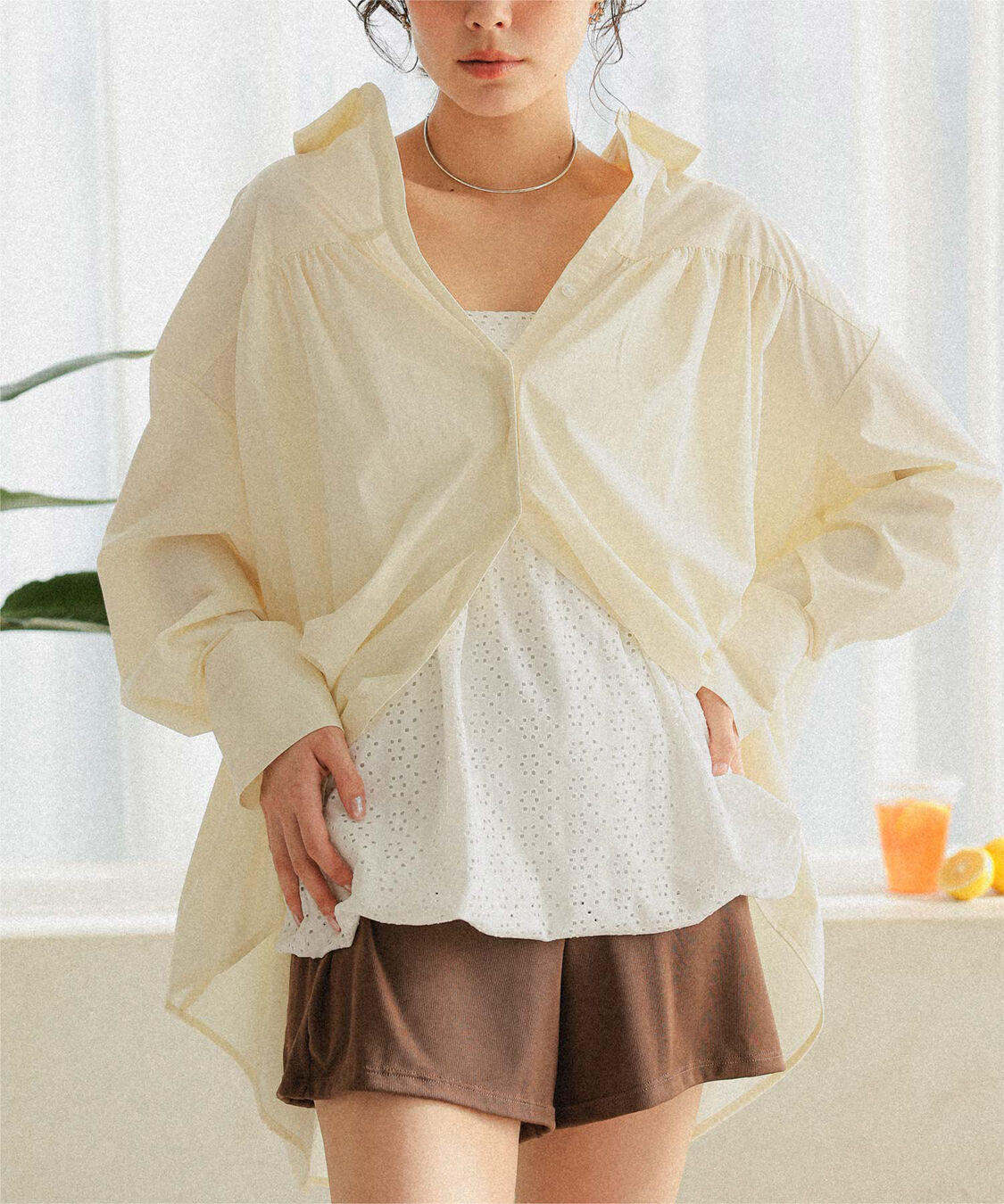 titivate「UVケアオーバーサイズシャツ/ラッシュガード」|ビキニトップス|クリーム