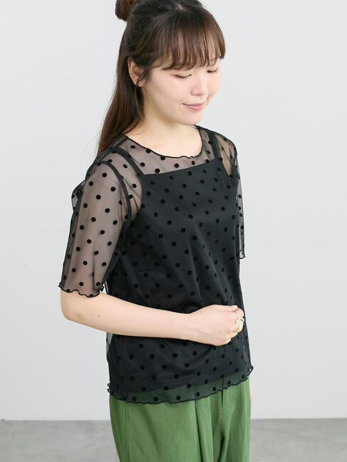 Samansa Mos2「◆フロッキードットプルオーバー&キャミ」|Tシャツ・カットソー|ブラック