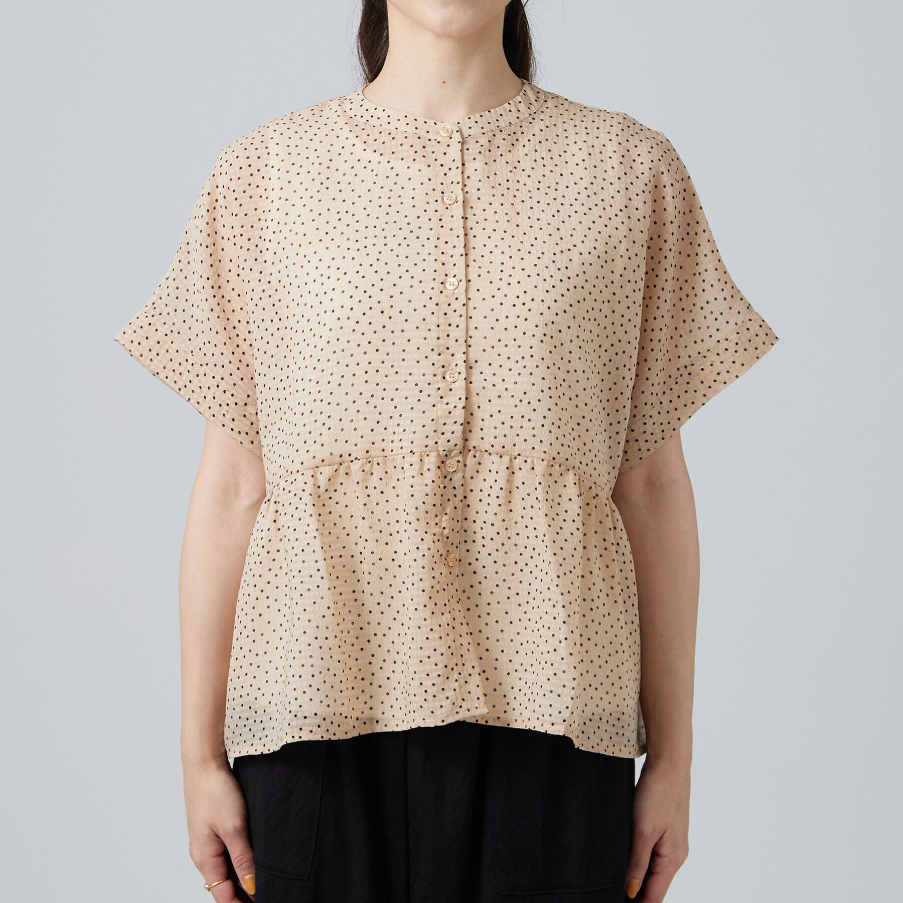 SHOO･LA･RUE「【S-LL/洗濯機可】シアーペプラムブラウス」|シャツ・ブラウス|