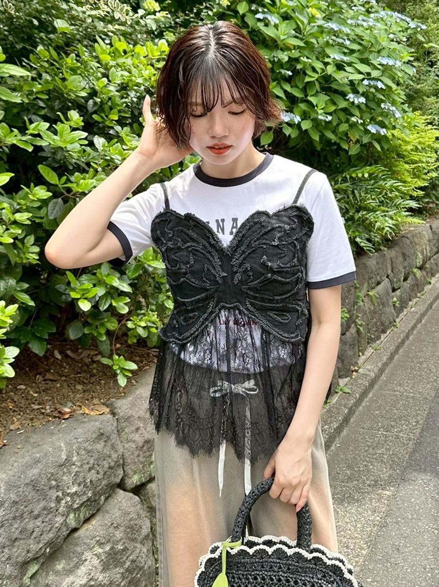 LILY BROWN×ANNA SUI】バタフライレースデニムビスチェトップス（LILY