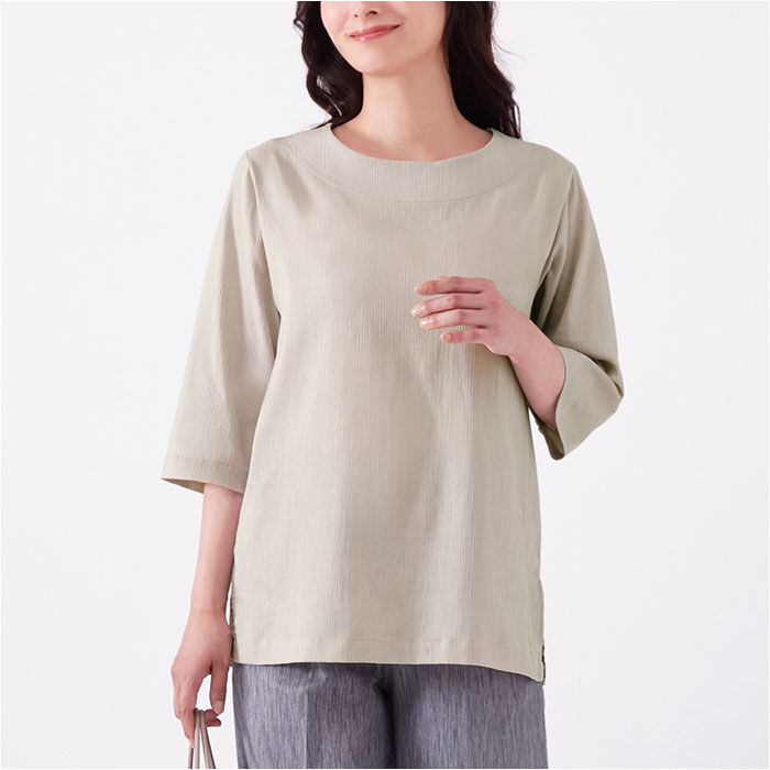 BACKYARD FAMILY「高島ちぢみ レディース 通販 日本製 Tシャツ 7分袖 カットソー 七分袖 トップス 無地」|Tシャツ・カットソー|