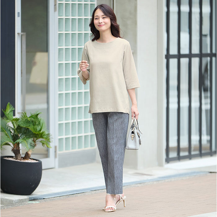 BACKYARD FAMILY「高島ちぢみ レディース 通販 日本製 Tシャツ 7分袖 カットソー 七分袖 トップス 無地」|Tシャツ・カットソー|
